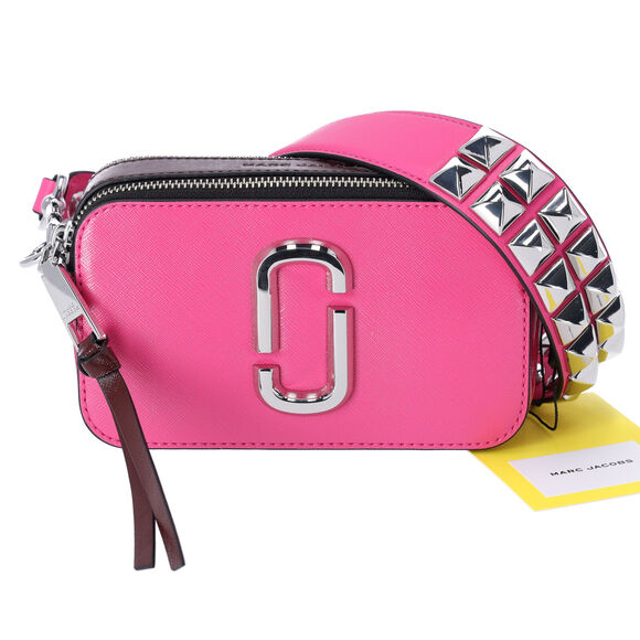 Marc Jacobs The Snapshot Shoulder Bag Studded Saffiano Leather Magenta Pink - Picture 2 of 6